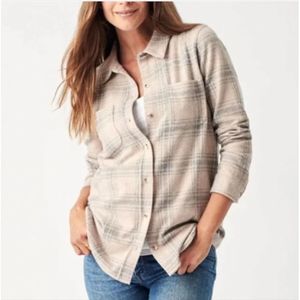 FAHERTY BRAND Legend Sweater Button Down Shirt, Rose Briarwood Plaid, Size M